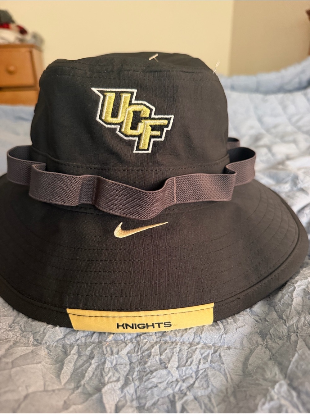 Nike On-Field Black Sideline Bucket Hat with Gold Swoosh